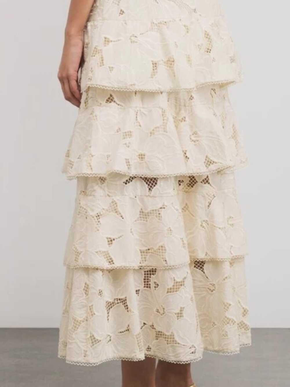Sandro Paris flower Lace White cake Tiered Ivory Lace Button-Front Midi Skirt - Picture 2 of 4